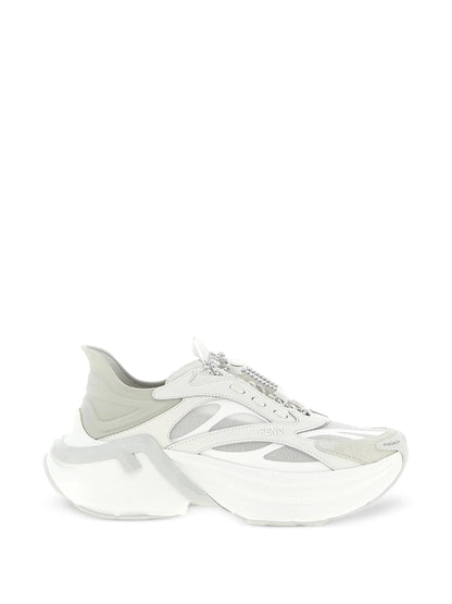 Fendi F-Light leather sneakers in grey, side profile view — The Quiet Edition