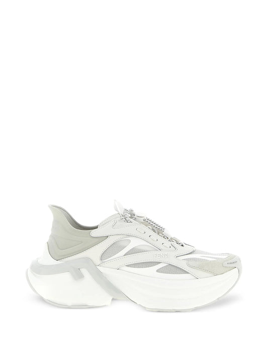 Fendi F-Light leather sneakers in grey, side profile view — The Quiet Edition