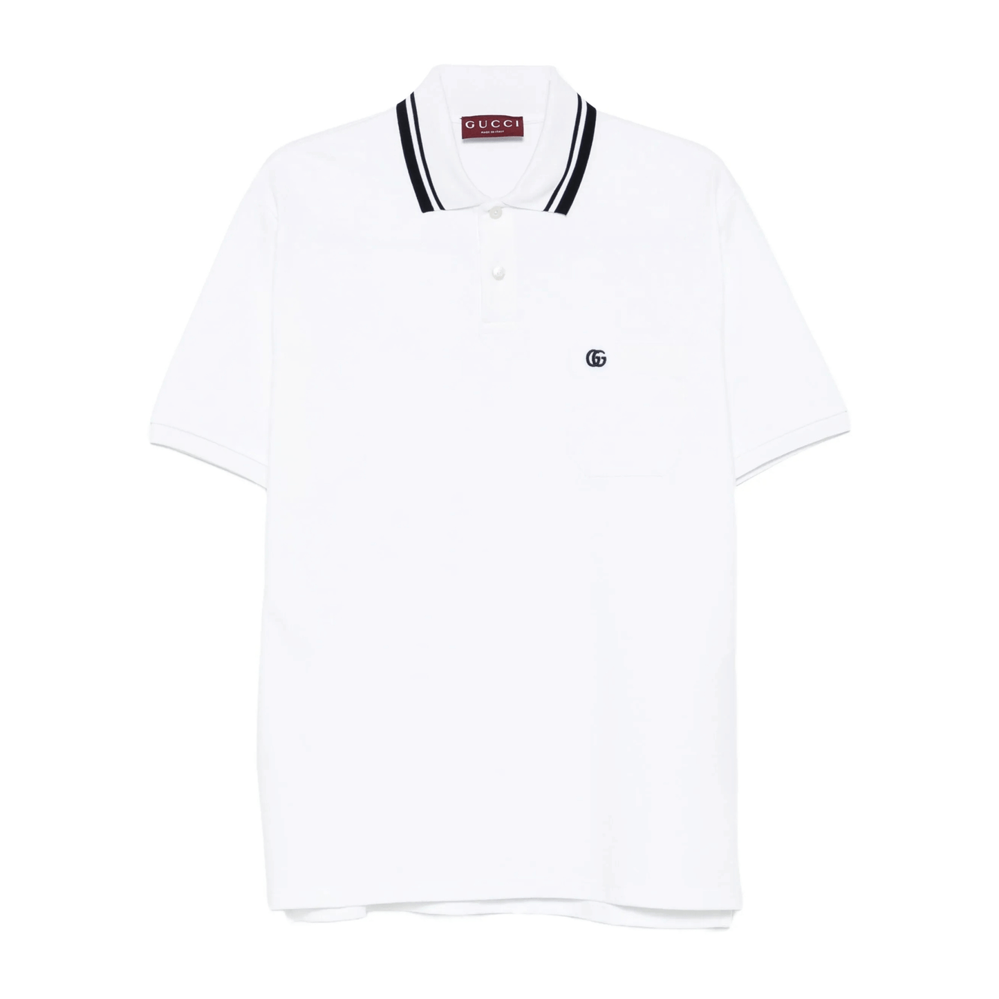 Gucci tipped collar polo shirt, model front — The Quiet Edition