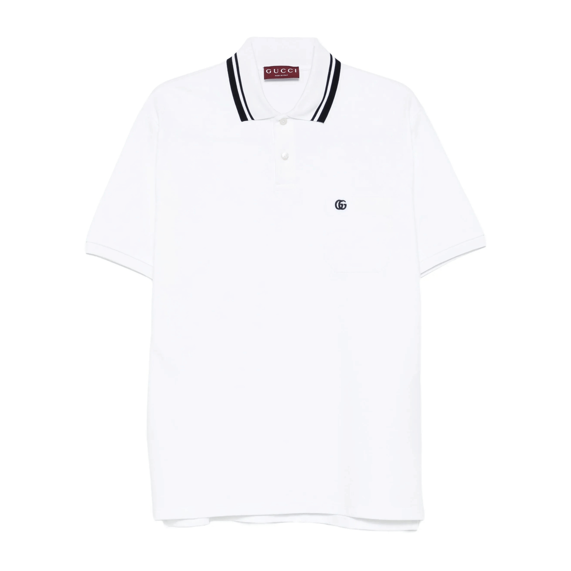 Gucci tipped collar polo shirt, model front — The Quiet Edition