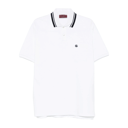 Gucci tipped collar polo shirt, model front — The Quiet Edition