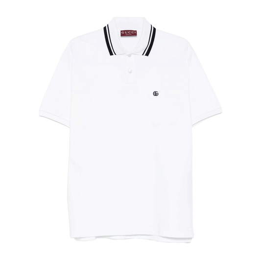 Gucci tipped collar polo shirt, model front — The Quiet Edition