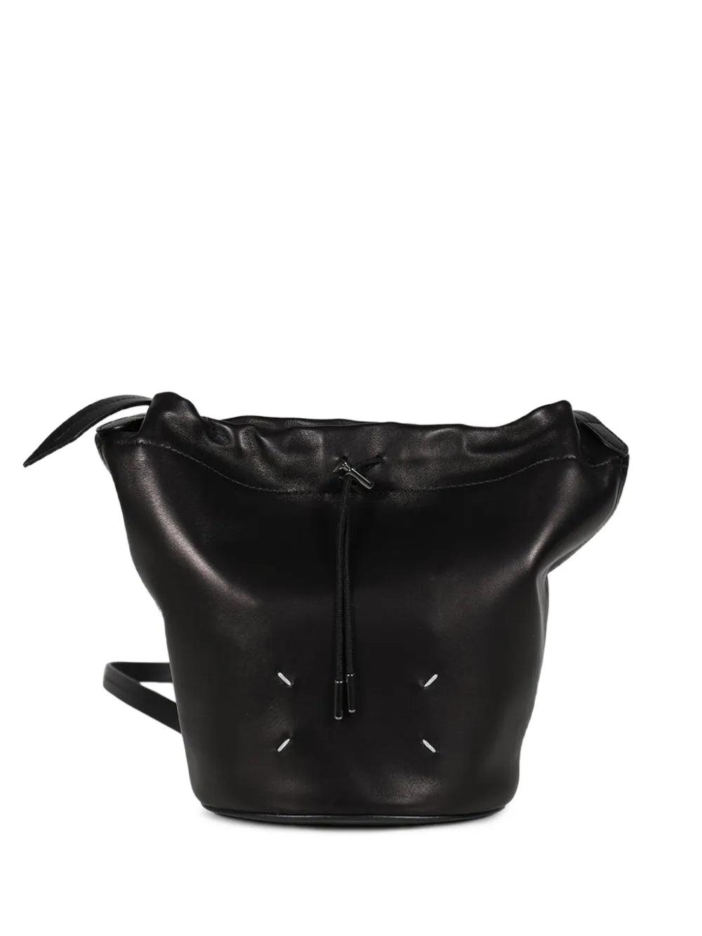 Maison Margiela Four Stitches Drawstring Bucket Bag in Brown, side — The Quiet Edition