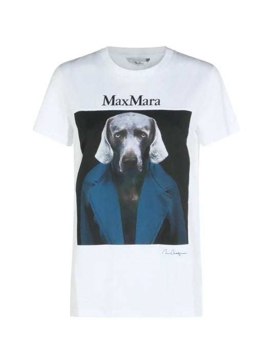 Max Mara Photographic-Print Logo T-Shirt in White, front — The Quiet Edition