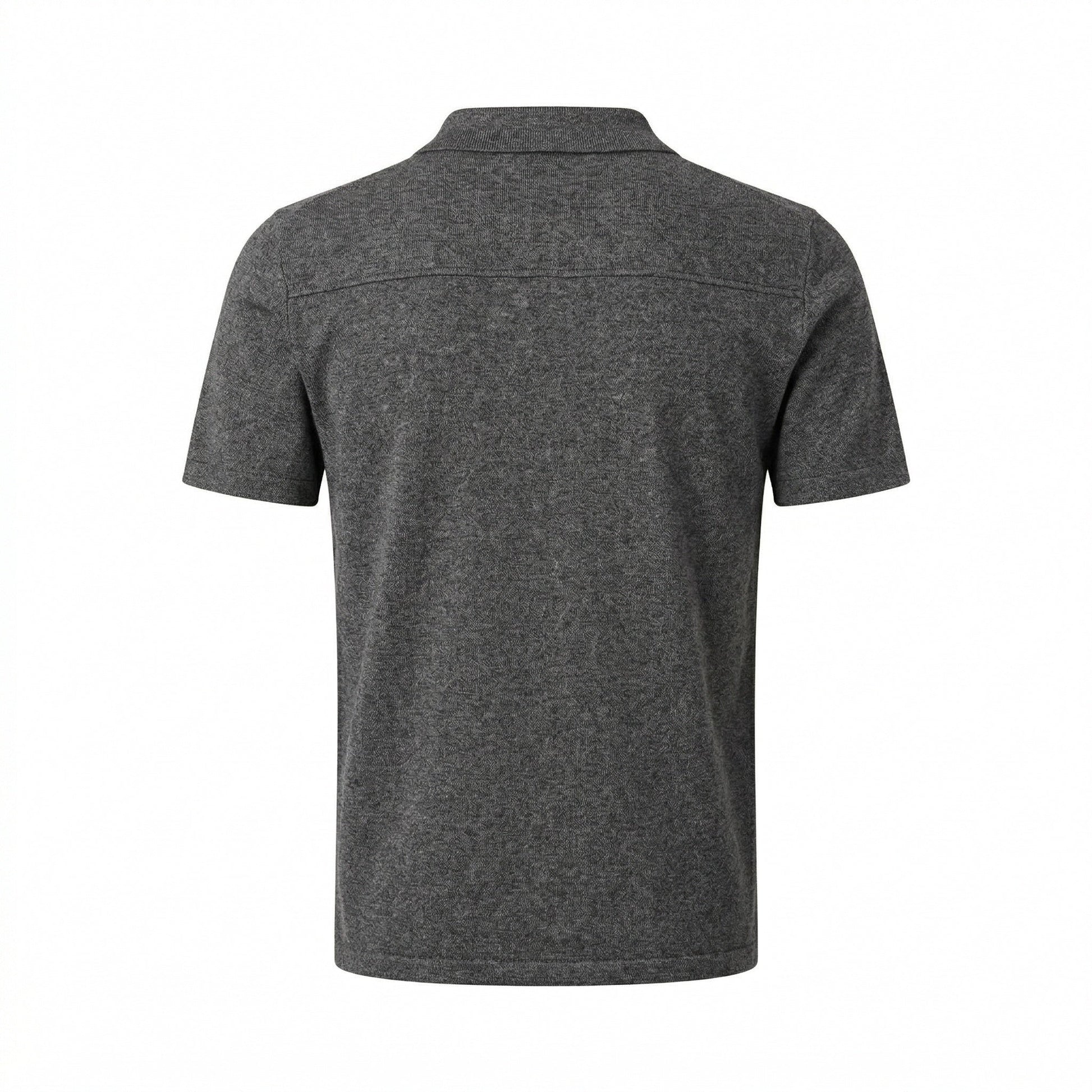 Miu Miu cashmere polo shirt in grey, back view — The Quiet Edition