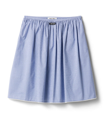 Miu Miu Cotton Gingham Midi Skirt in White, front — The Quiet Edition