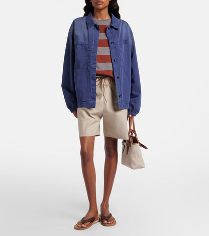 Miu Miu Cotton Twill Blouson Jacket, worn full-length view | The Quiet Edition