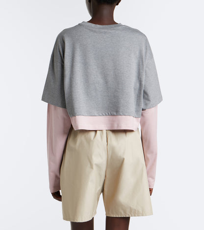 Miu Miu layered cotton jersey T-shirt in grey worn back view