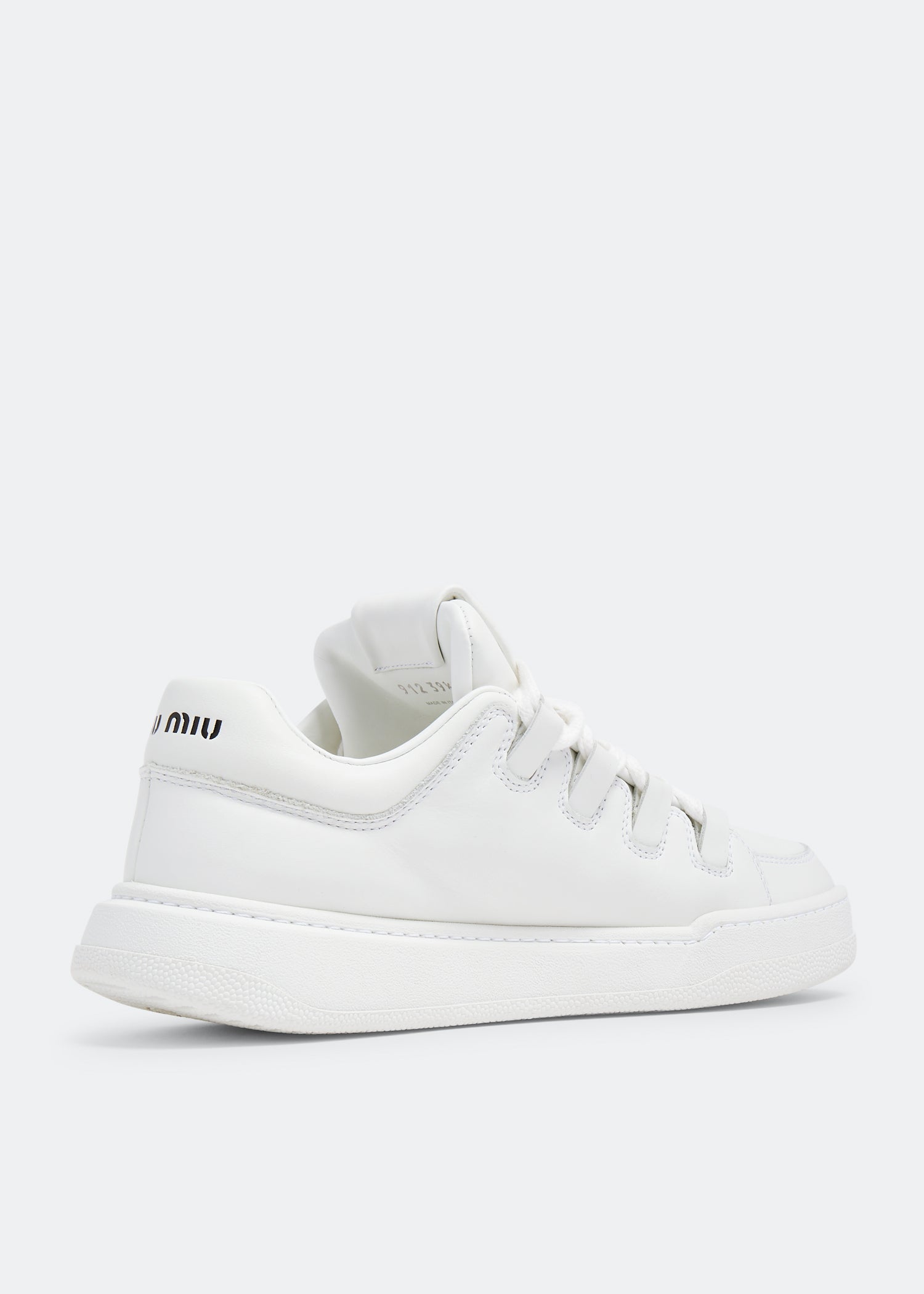 Miu Miu Leather Sneakers in White, side — The Quiet Edition