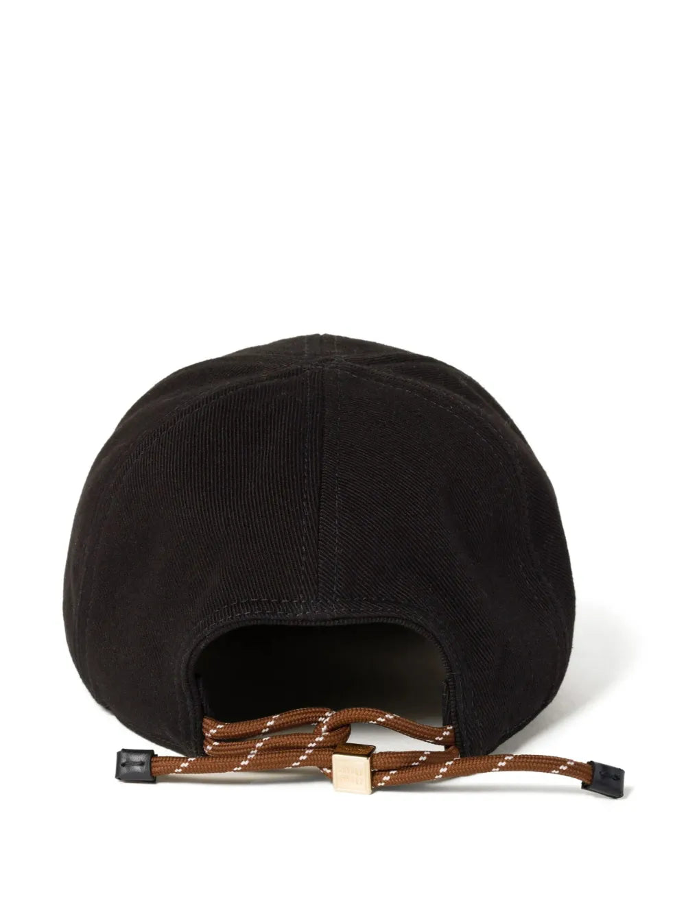 Miu Miu Logo-Embroidered Drawstring Baseball Cap in Black, back — The Quiet Edition