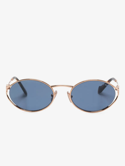 Miu Miu Oval-Frame Sunglasses in Blue, front — The Quiet Edition