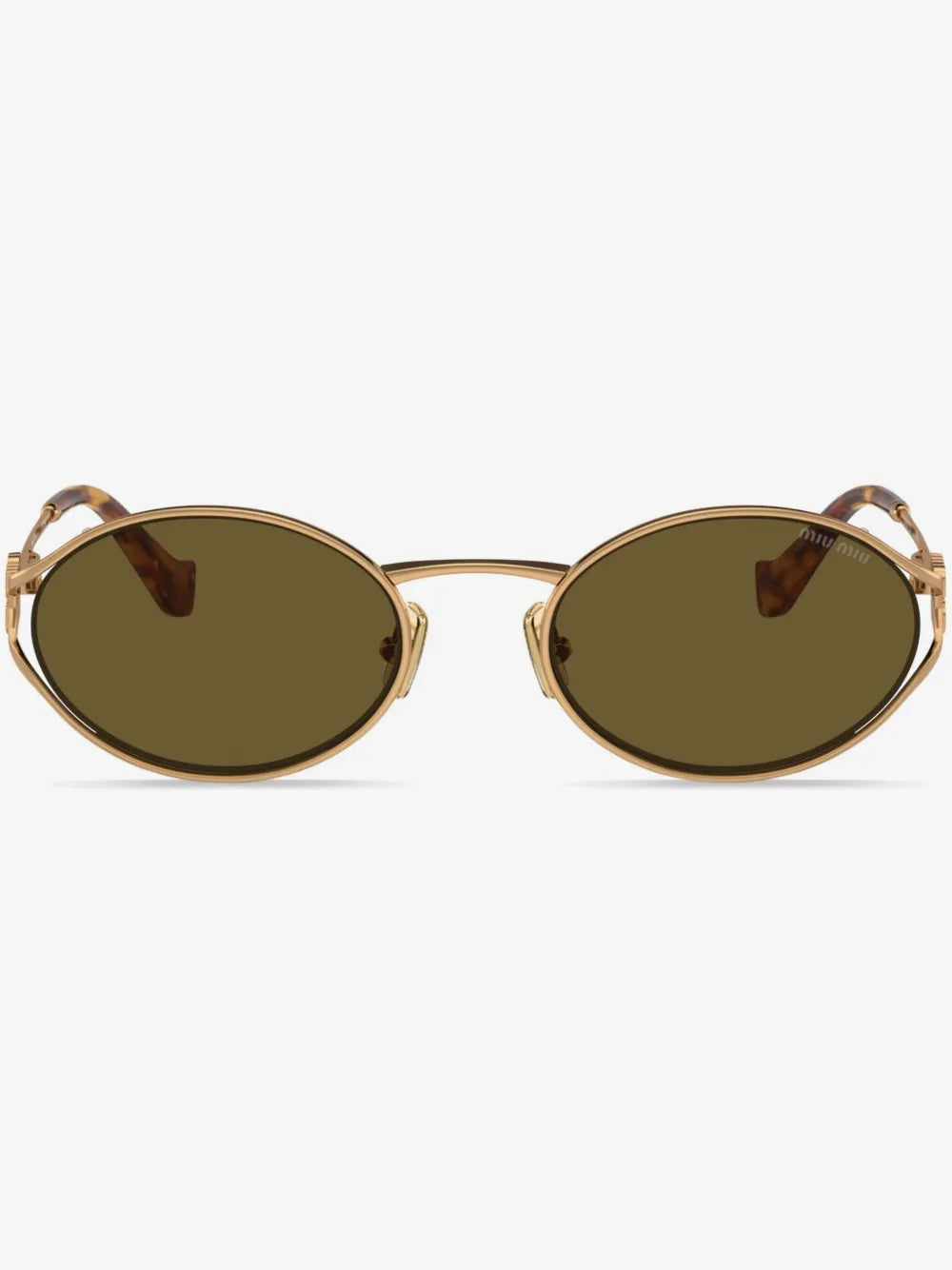 Miu Miu Oval-Frame Sunglasses in Brown, front — The Quiet Edition