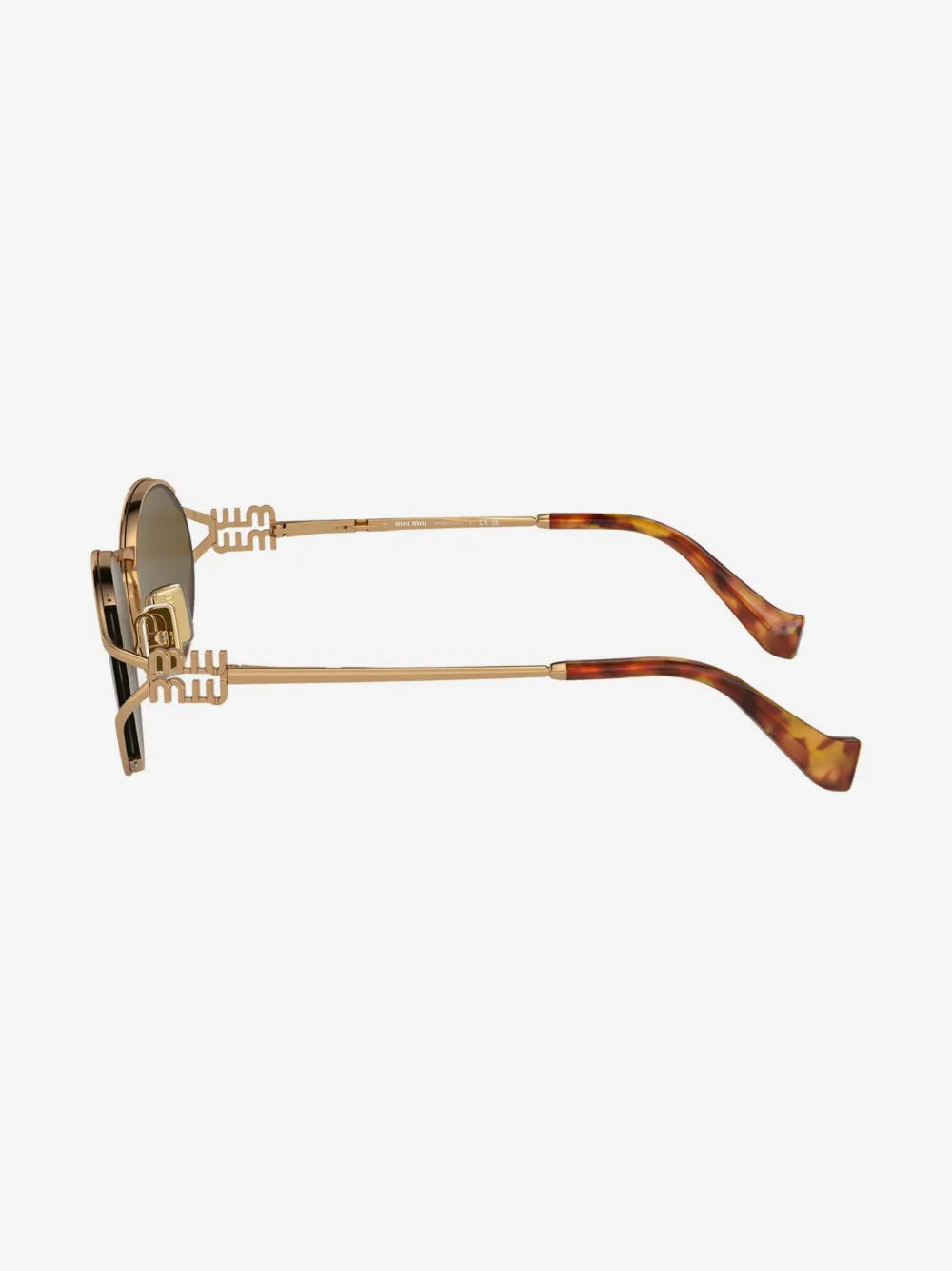 Miu Miu Oval-Frame Sunglasses in Brown, side — The Quiet Edition