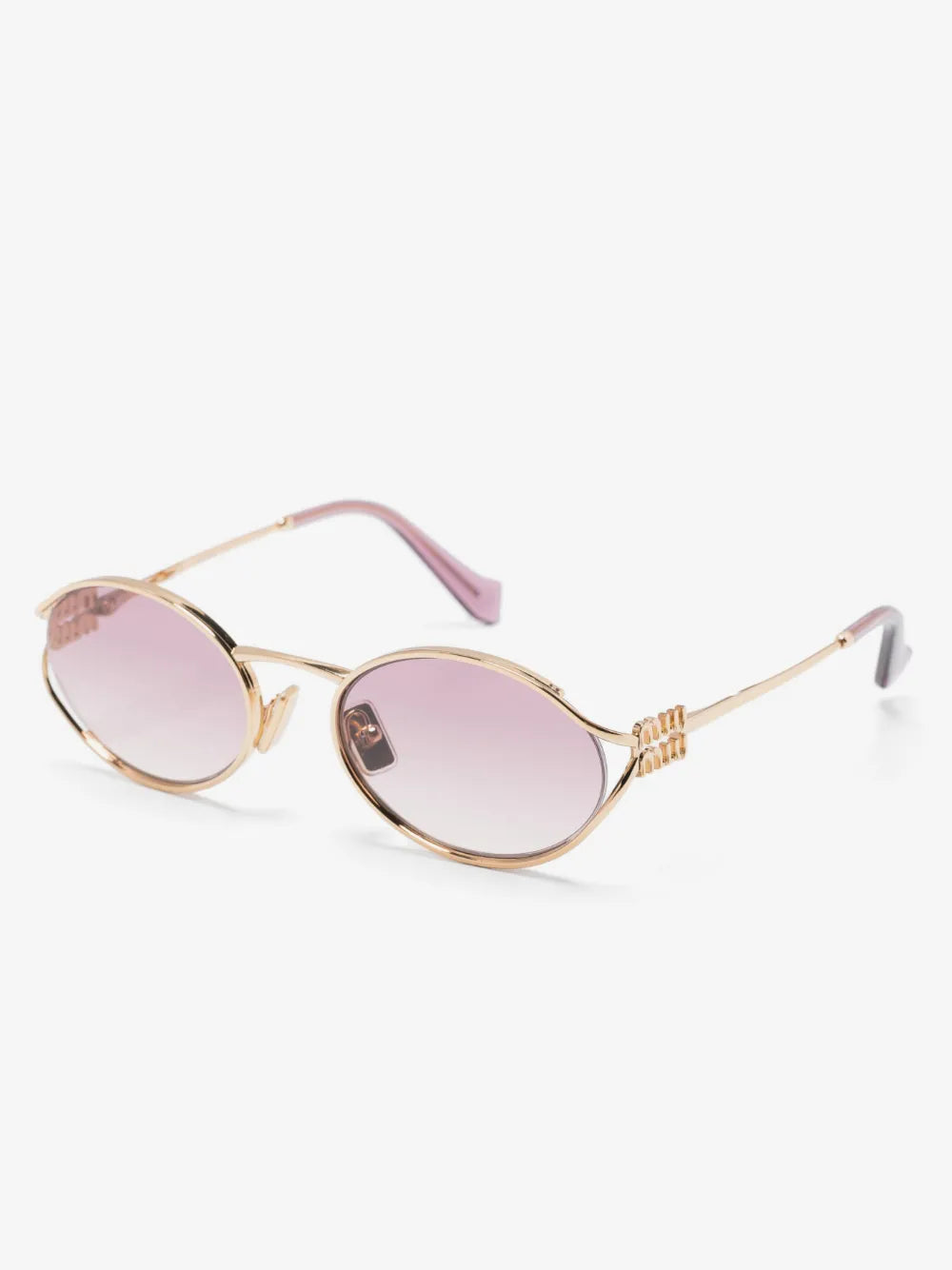 Miu Miu Oval-Frame Sunglasses in Pink, back — The Quiet Edition