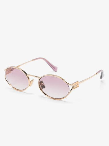 Miu Miu Oval-Frame Sunglasses in Pink, back — The Quiet Edition