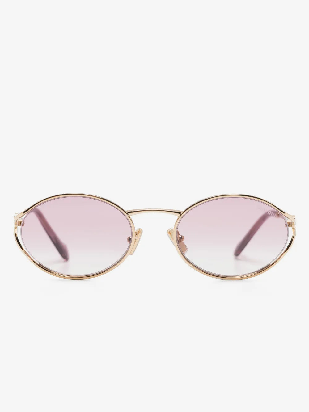 Miu Miu Oval-Frame Sunglasses in Pink, front — The Quiet Edition