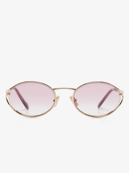 Miu Miu Oval-Frame Sunglasses in Pink, front — The Quiet Edition