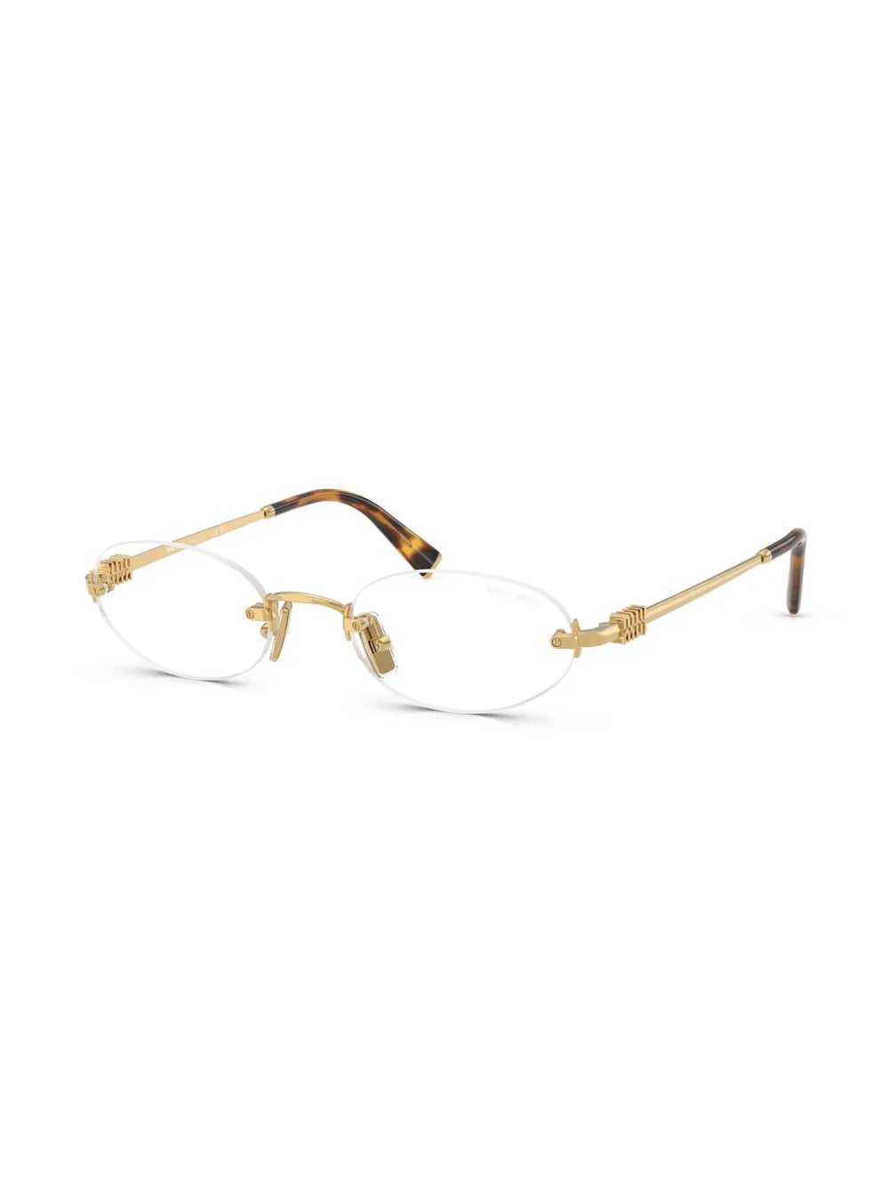 Miu Miu Oval Rimless Glasses in Gold, back — The Quiet Edition
