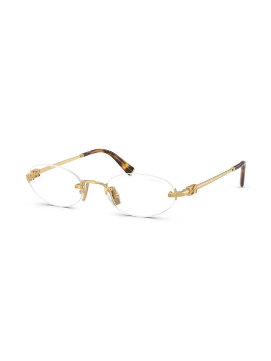 Miu Miu Oval Rimless Glasses in Gold, back — The Quiet Edition