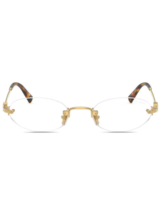 Miu Miu Oval Rimless Glasses in Gold, front — The Quiet Edition
