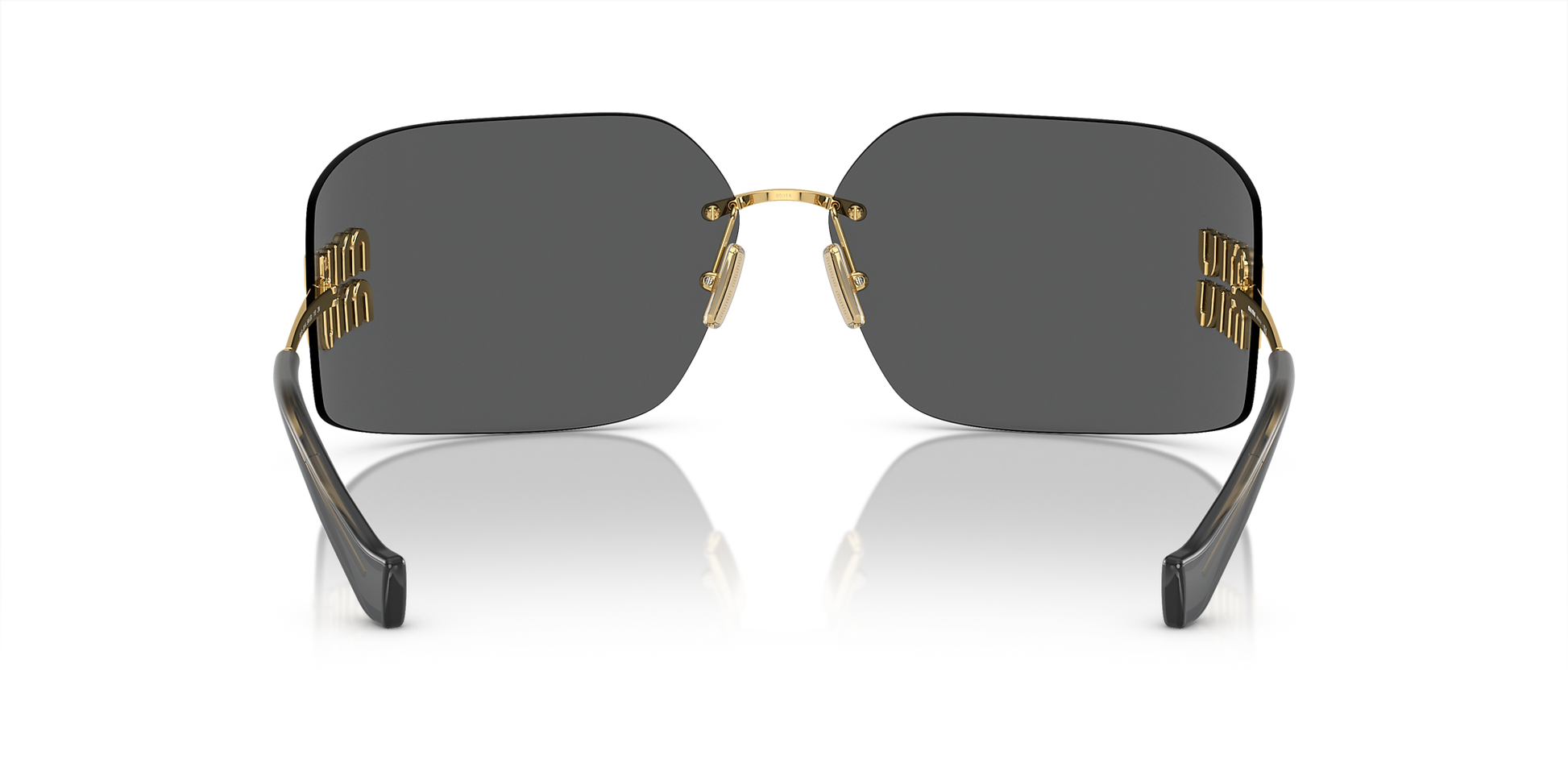 Miu Miu Runway Rectangle-Frame Sunglasses in Dark Grey, angle — The Quiet Edition