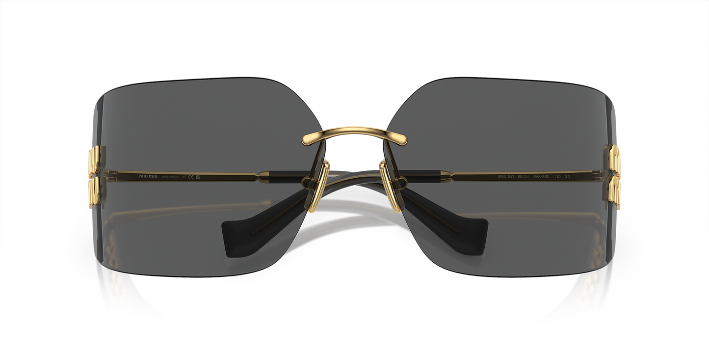 Miu Miu Runway Rectangle-Frame Sunglasses in Dark Grey, detail — The Quiet Edition