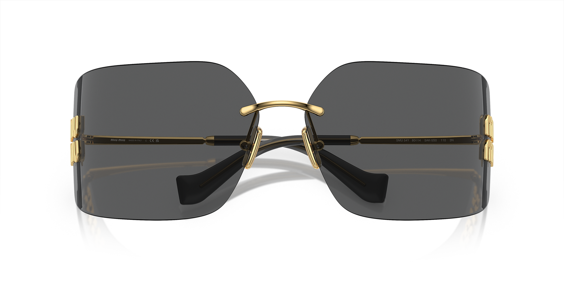 Miu Miu Runway Rectangle-Frame Sunglasses in Dark Grey, detail — The Quiet Edition