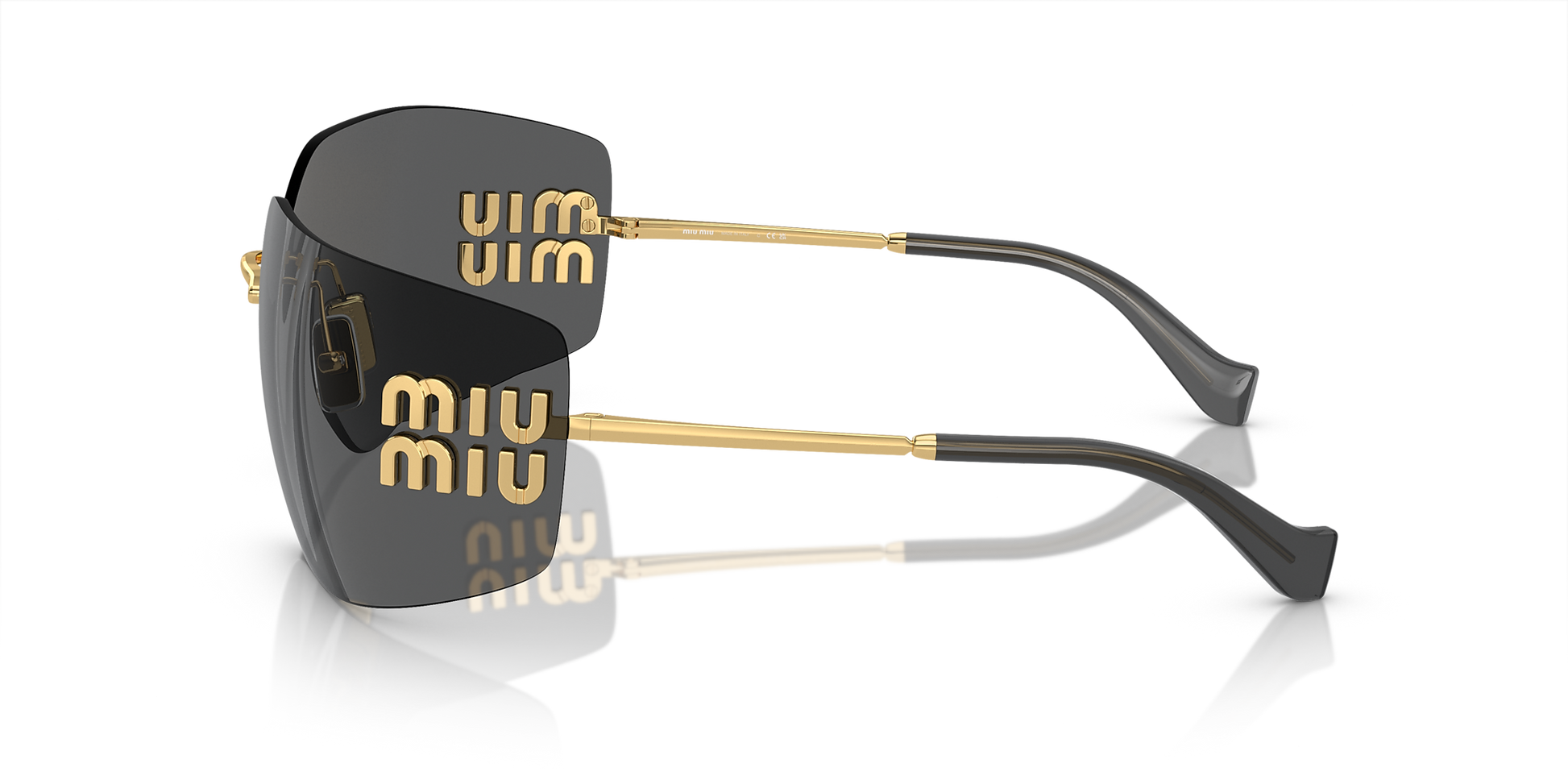 Miu Miu Runway Rectangle-Frame Sunglasses in Dark Grey, side — The Quiet Edition