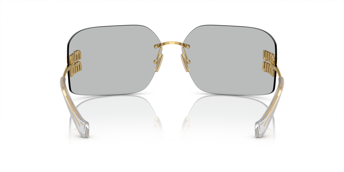 Miu Miu Runway Rectangle-Frame Sunglasses in Light Grey, angle — The Quiet Edition