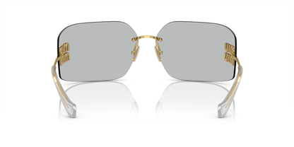 Miu Miu Runway Rectangle-Frame Sunglasses in Light Grey, angle — The Quiet Edition