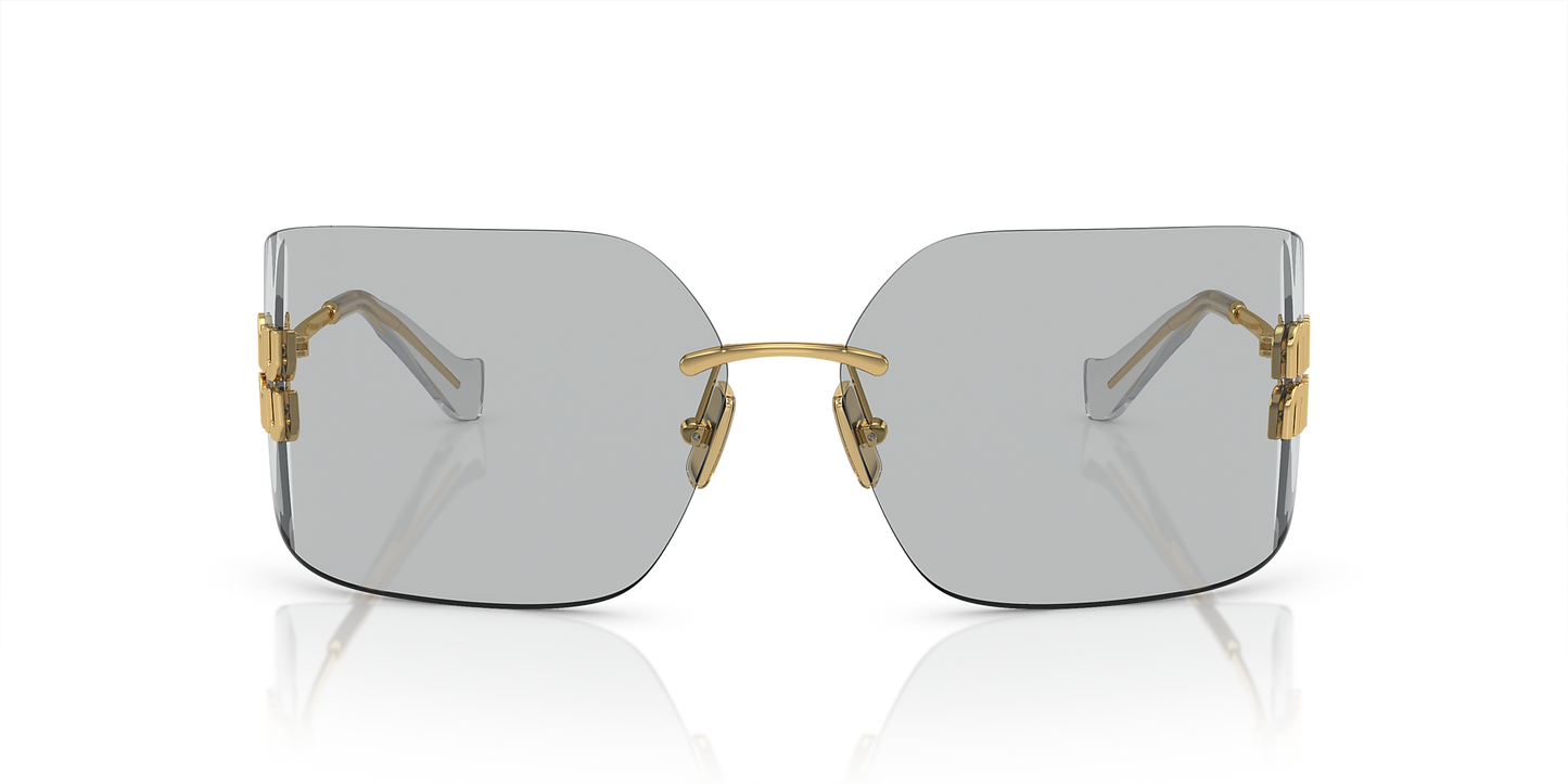 Miu Miu Runway Rectangle-Frame Sunglasses in Light Grey, back — The Quiet Edition