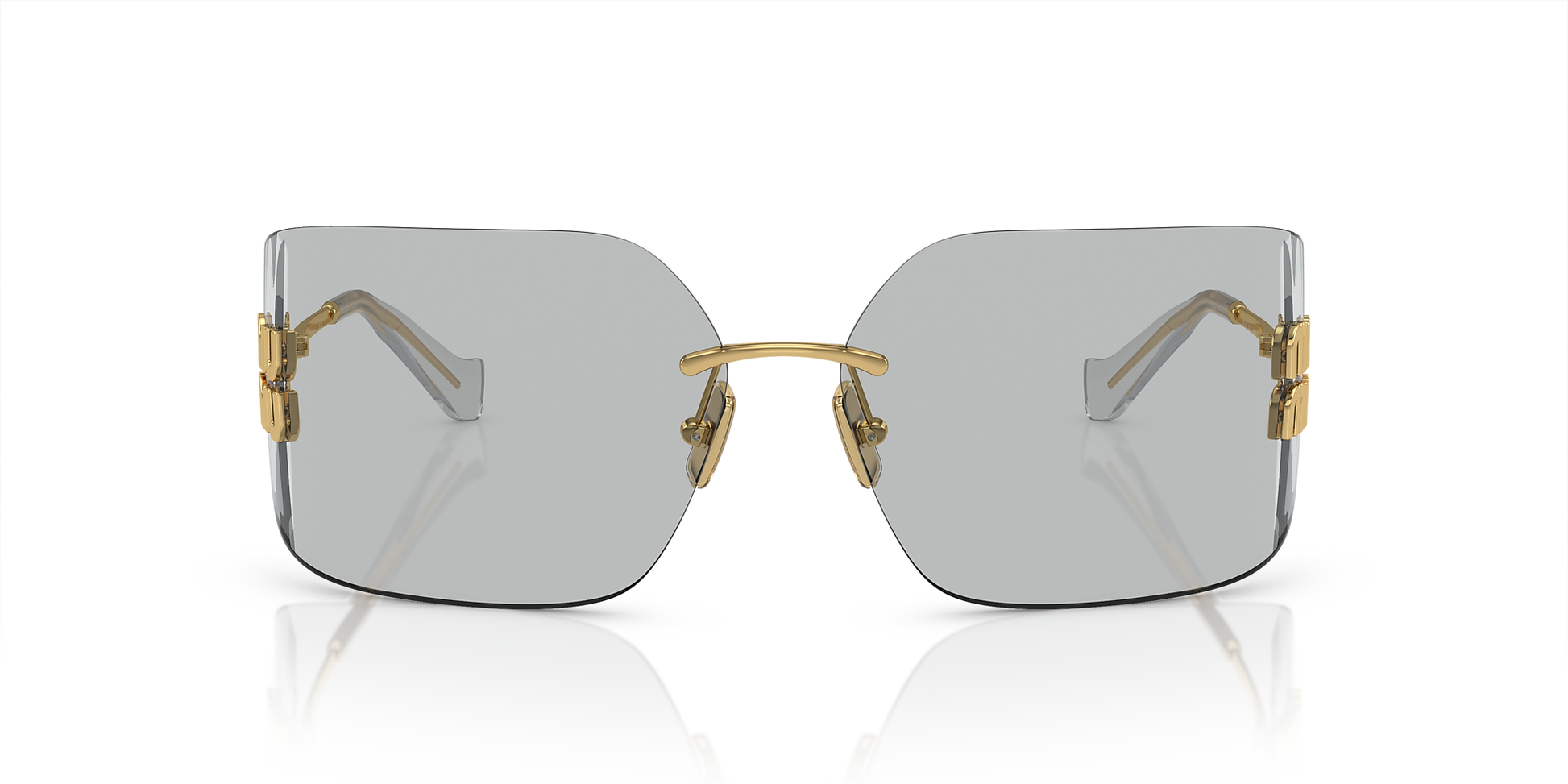 Miu Miu Runway Rectangle-Frame Sunglasses in Light Grey, back — The Quiet Edition