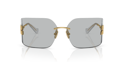 Miu Miu Runway Rectangle-Frame Sunglasses in Light Grey, back — The Quiet Edition
