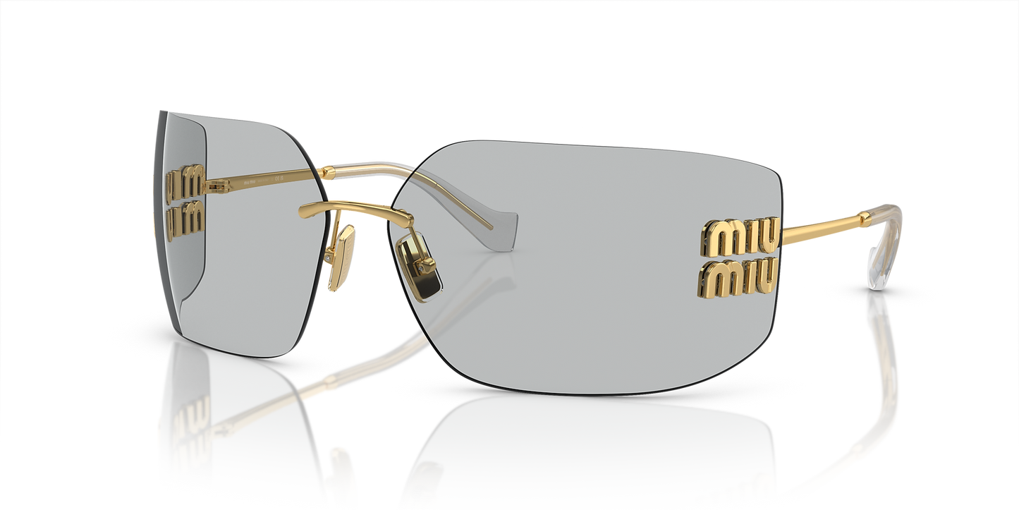 Miu Miu Runway Rectangle-Frame Sunglasses in Light Grey, front — The Quiet Edition