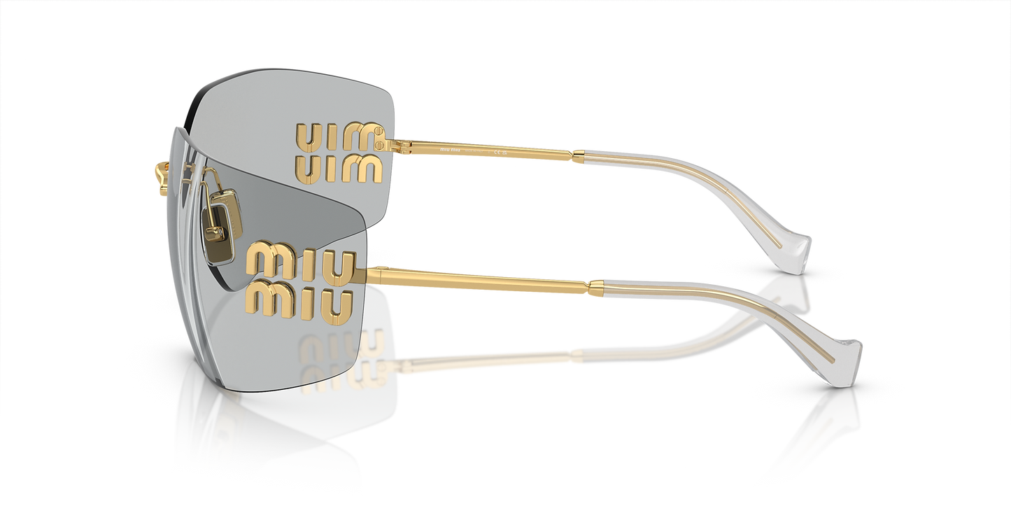 Miu Miu Runway Rectangle-Frame Sunglasses in Light Grey, side — The Quiet Edition