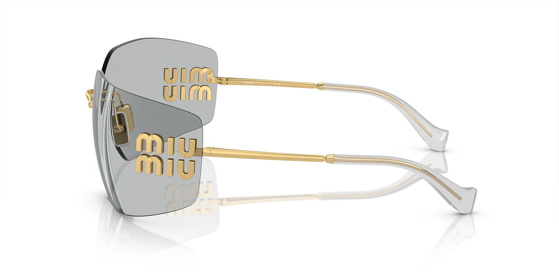 Miu Miu Runway Rectangle-Frame Sunglasses in Light Grey, side — The Quiet Edition