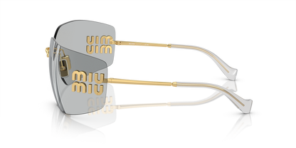 Miu Miu Runway Rectangle-Frame Sunglasses in Light Grey, side — The Quiet Edition