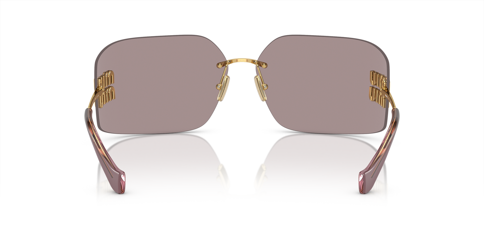 Miu Miu Runway Rectangle-Frame Sunglasses in Violet, angle — The Quiet Edition