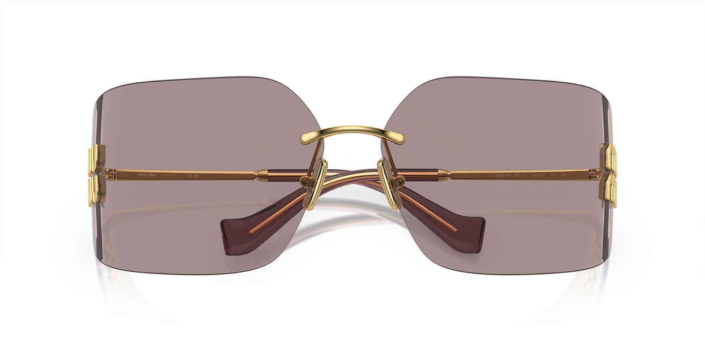 Miu Miu Runway Rectangle-Frame Sunglasses in Violet, detail — The Quiet Edition