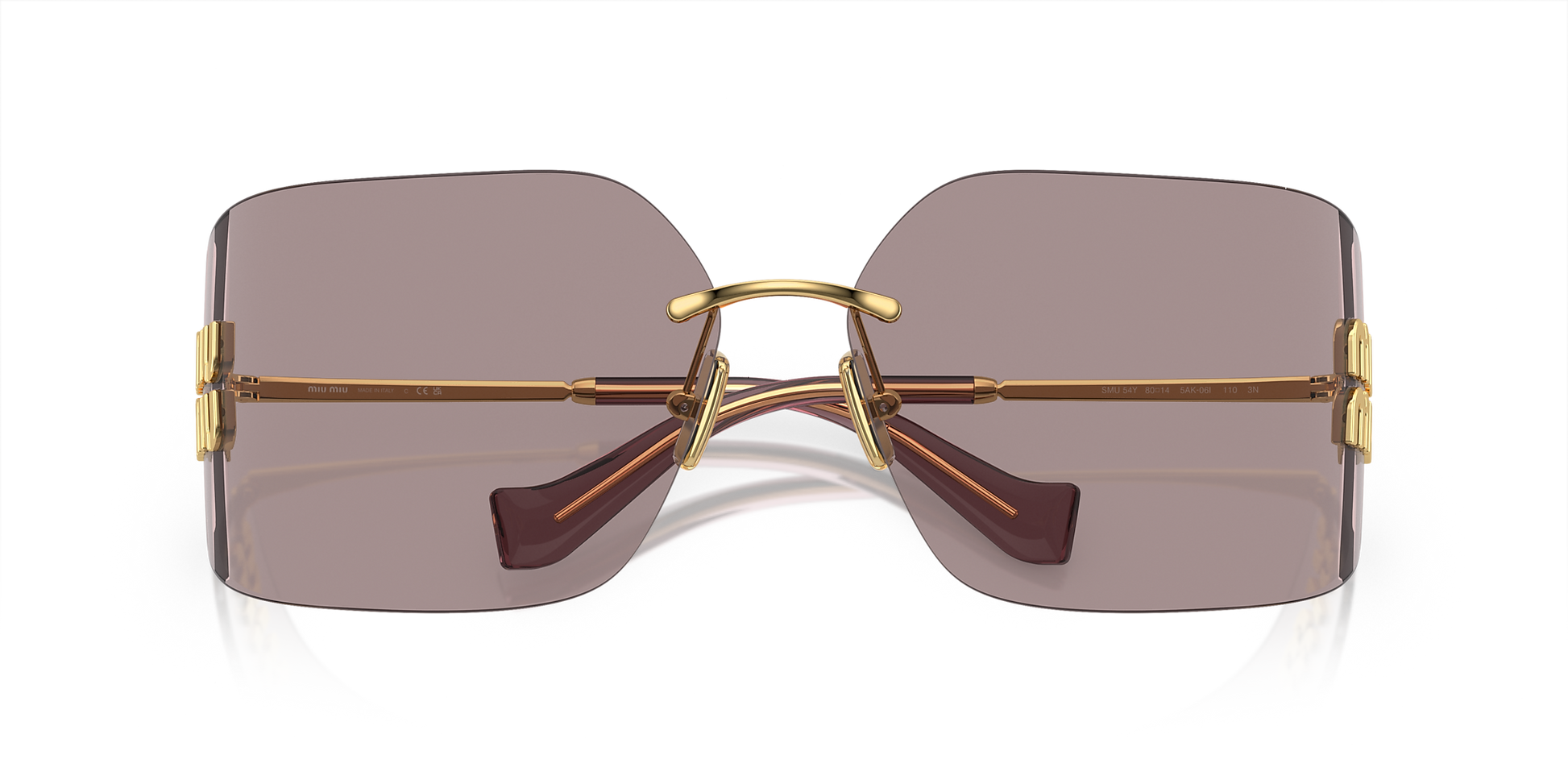 Miu Miu Runway Rectangle-Frame Sunglasses in Violet, detail — The Quiet Edition