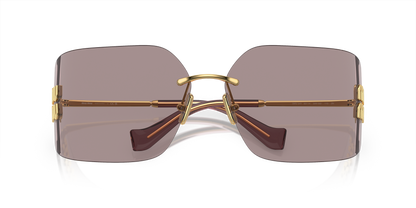 Miu Miu Runway Rectangle-Frame Sunglasses in Violet, detail — The Quiet Edition