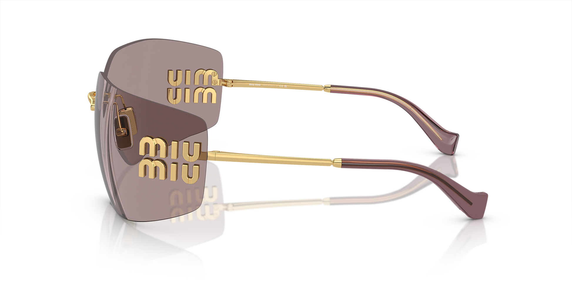 Miu Miu Runway Rectangle-Frame Sunglasses in Violet, side — The Quiet Edition