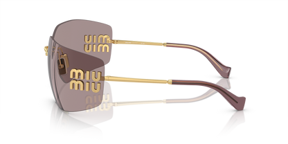 Miu Miu Runway Rectangle-Frame Sunglasses in Violet, side — The Quiet Edition