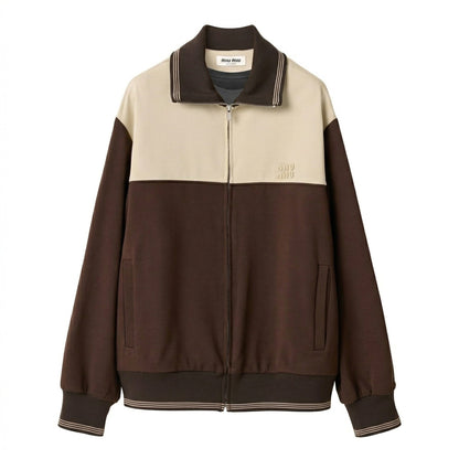 Miu Miu two-tone zip bomber jacket, front view — The Quiet Edition