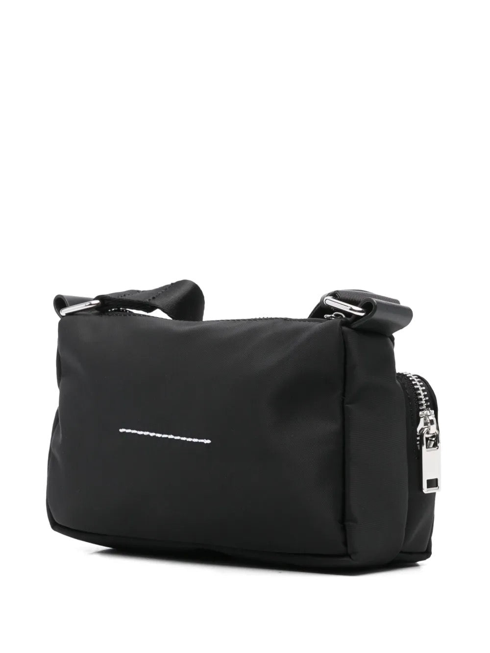 MM6 Maison Margiela Numbers-patch cross body bag in black, back view with stitched logo — The Quiet Edition