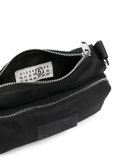 MM6 Maison Margiela Numbers-patch cross body bag in black, interior with label — The Quiet Edition