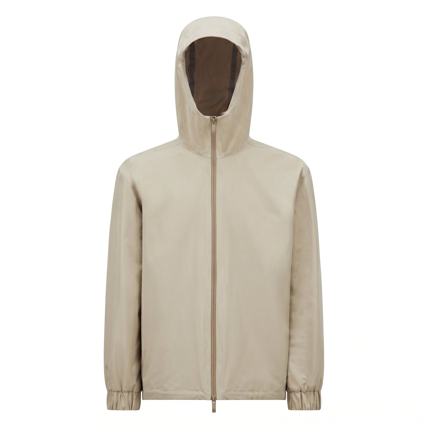 Moncler Bise hooded jacket in beige, front view — The Quiet Edition