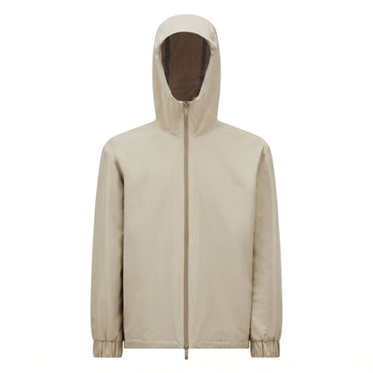 Moncler Bise hooded jacket in beige, front view — The Quiet Edition