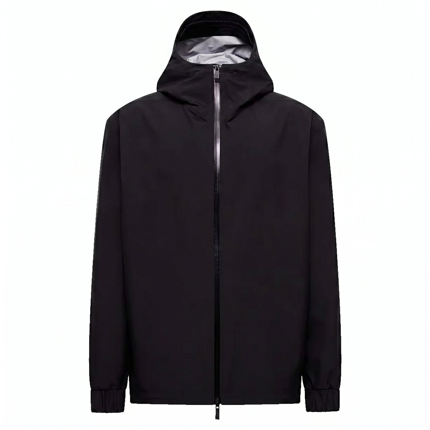 Moncler Bise hooded jacket in black, front view — The Quiet Edition