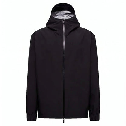 Moncler Bise hooded jacket in black, front view — The Quiet Edition